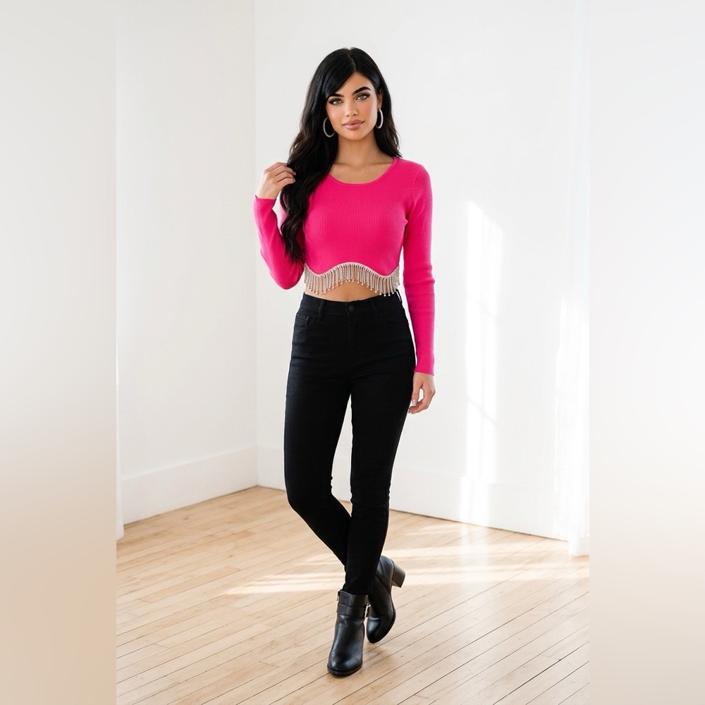 Sincerely Jules Pink Long Sleeve Top with Silver Accents